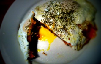 Black Bean and Scallion Pancake with Eggs and Smoked Salmon